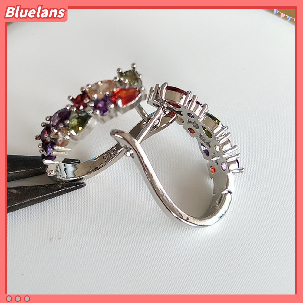 Anting Stud Cubic Zirconia Zamrud Tiruan Multicolor Untuk Wanita
