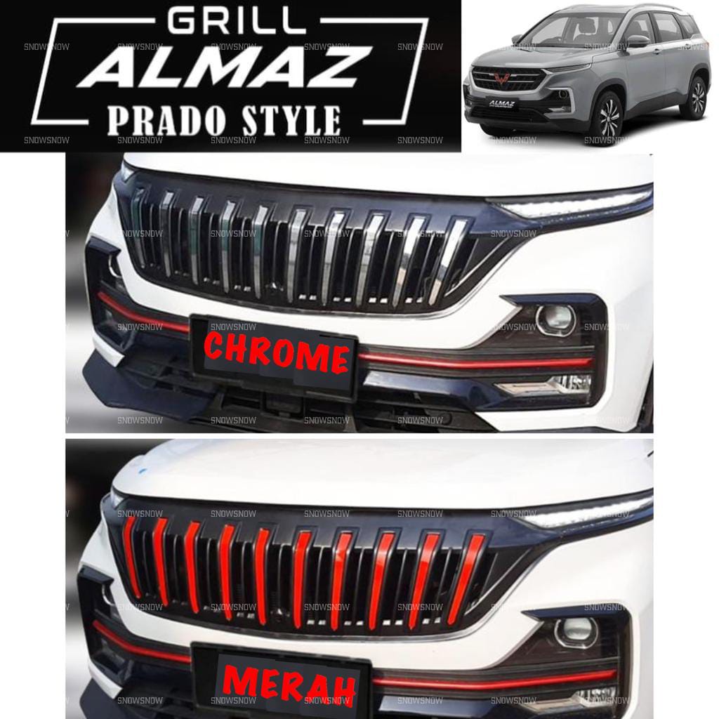 Grill Bumper Depan Wuling Almaz 2019 2021 2022 Prado Hitam Chrome Merah