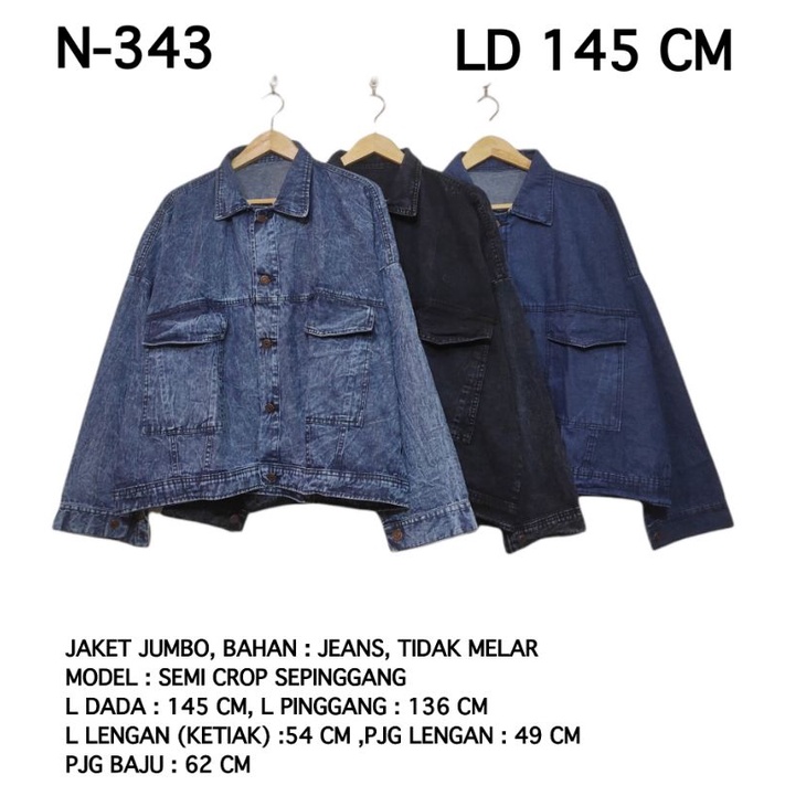 JAKET JEANS SEMI CROP BIG SIZE JUMBO LD 145 150 CM