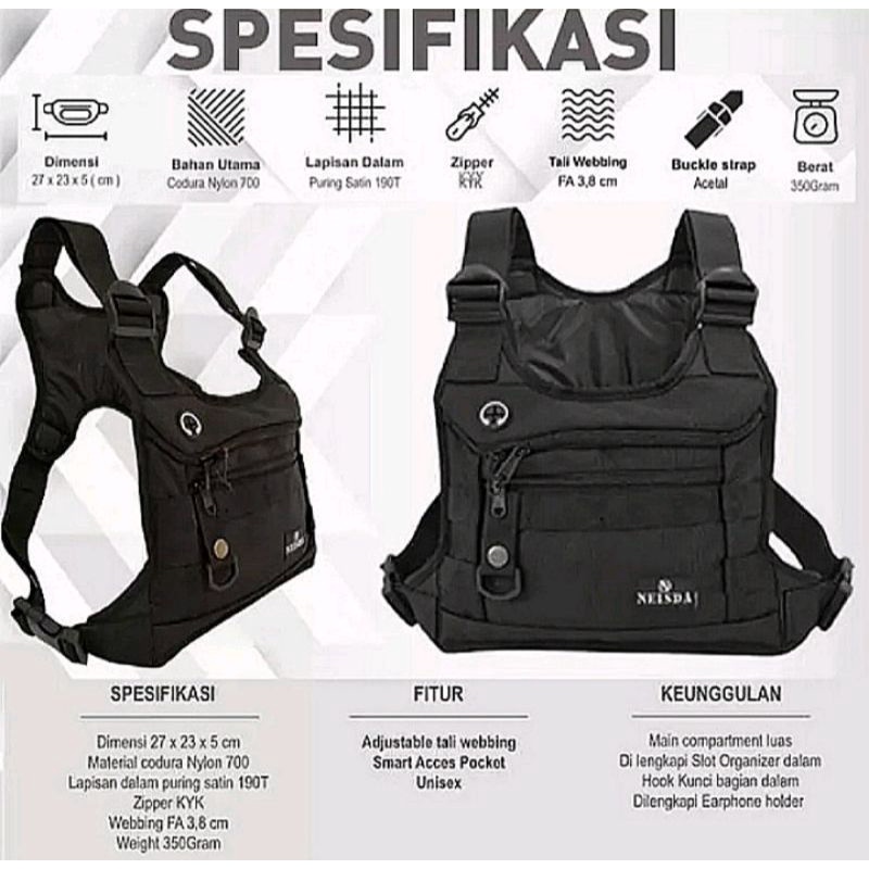 tas dada pria tactical neisda premium version two chest bag rig outdoor