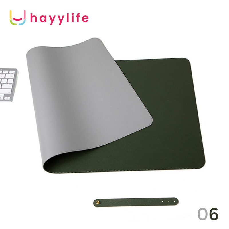 HAYYLIFE Mouse Pad Alas Komputer Waterproof Leather  alas mouse alas meja besar alas menulis alas meja komputer tahan air bahan kulit HL-AIA584-Abu2+Dark Green