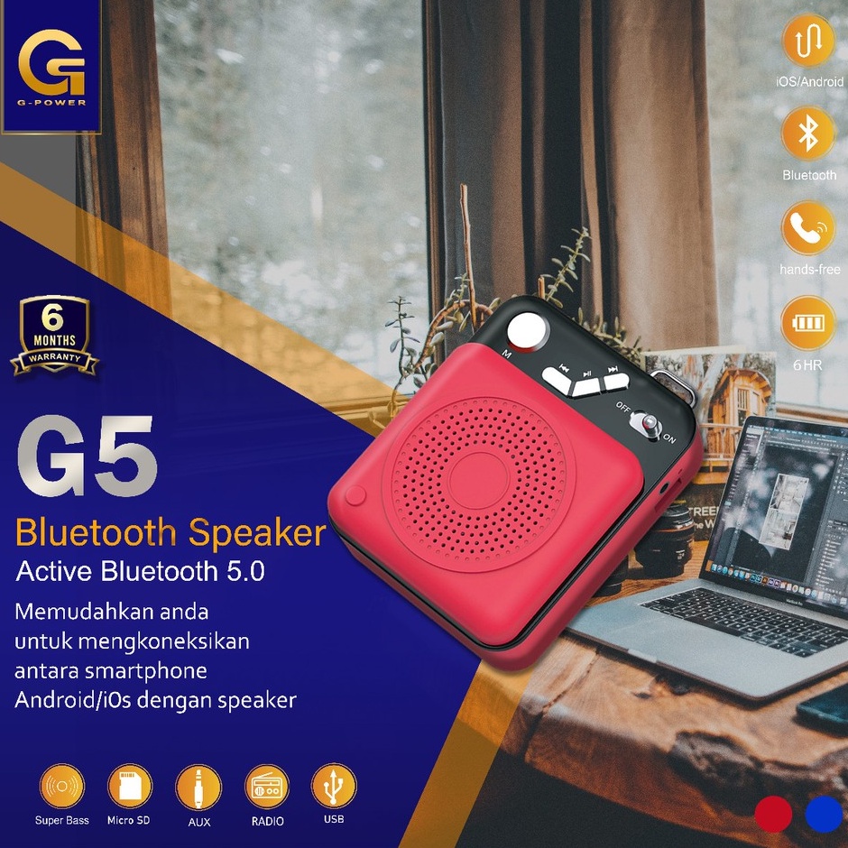 GPOWER SPEAKER BLUETOOTH G5 GARANSI RESMI 6BULAN SUPER BASS MINI PORTABLE