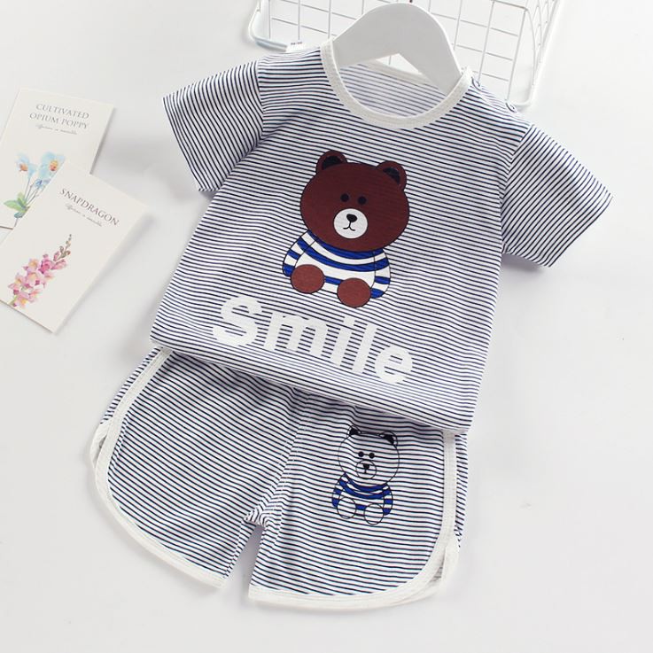 Goblin♛ PB047 COD Baju Jumper Anak bayi Romper Tidur Setelan Celana Pendek Piyama Santai Fashion Korea Import-BEAR ABU