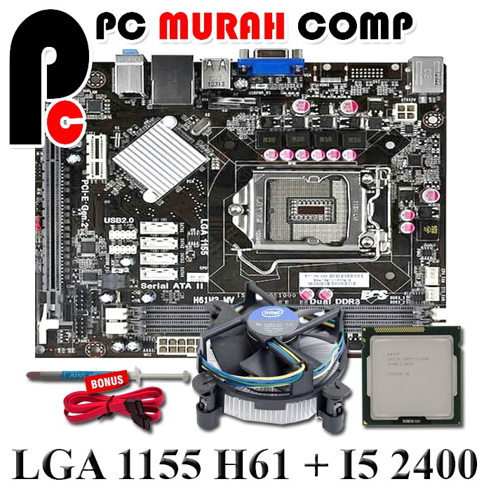 MAINBOARD MOBO MOTHERBOARD LGA 1155 H61 I5 2400 FAN