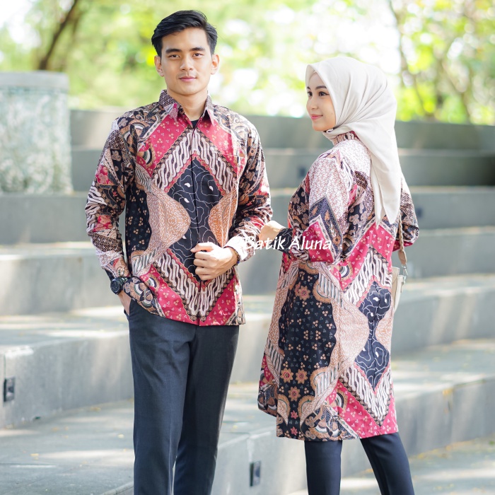 Batik Couple Modern Lengan Panjang Bahan Katun Premium Atasan Batik Wanita Copel Baju Batik Couple Kapel Pasangan Keluarga Kondangan Blouse Batik Tunik Batik Modern Wanita Dan Pria Terbaru Kekinian FASHION BATIK ALUNA