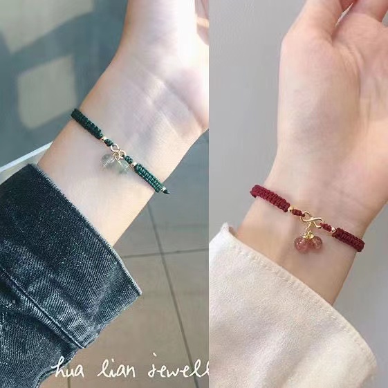 Handmade Gelang Tali Tenun Buatan Tangan Desain Strawberry Cherry Untuk Wanita