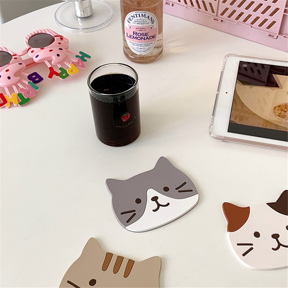 【COD Tangding】Silicone Cat PVC Insulation Non-slip Thick Cup Mat Table ware Mat Placemats Coasters