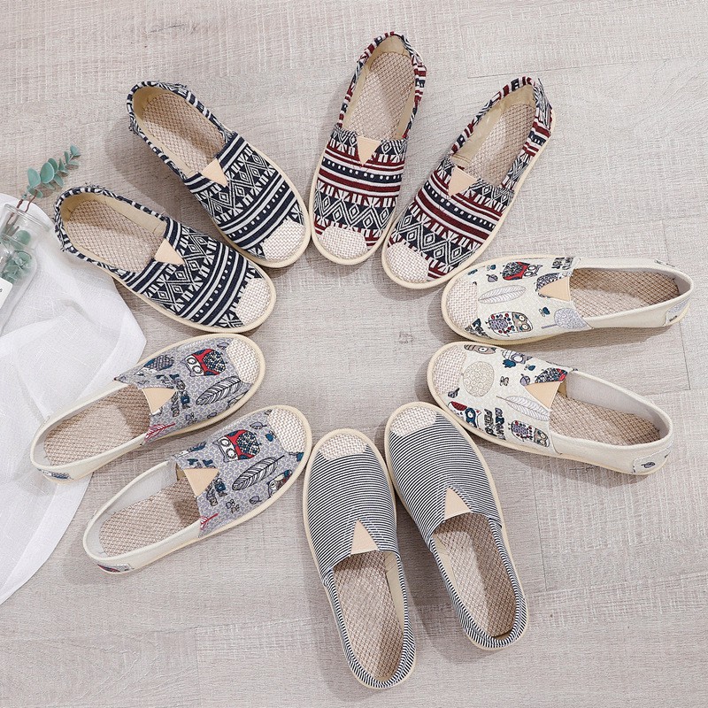 MOGYMOGY SHS007 Sepatu Flatshoes Bahan Katun Motif Pansus Shoes Woman Fashion Casual Korea Style