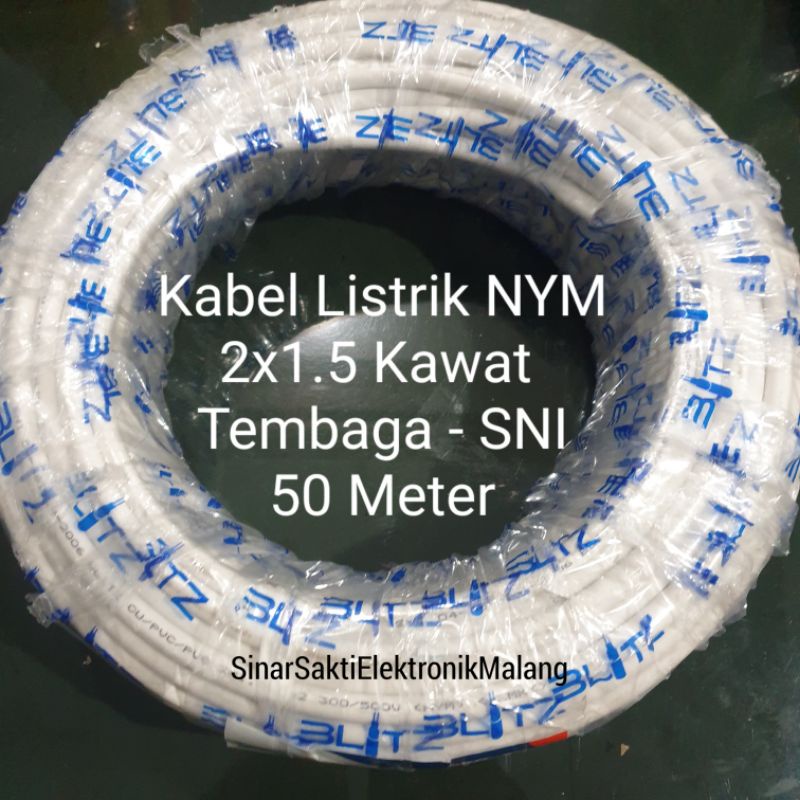 Kabel Listrik Kawat Tembaga 2x1.5 mm NYM 2 x 1.5 1,5 50 meter 50m SNI Malang 1 5