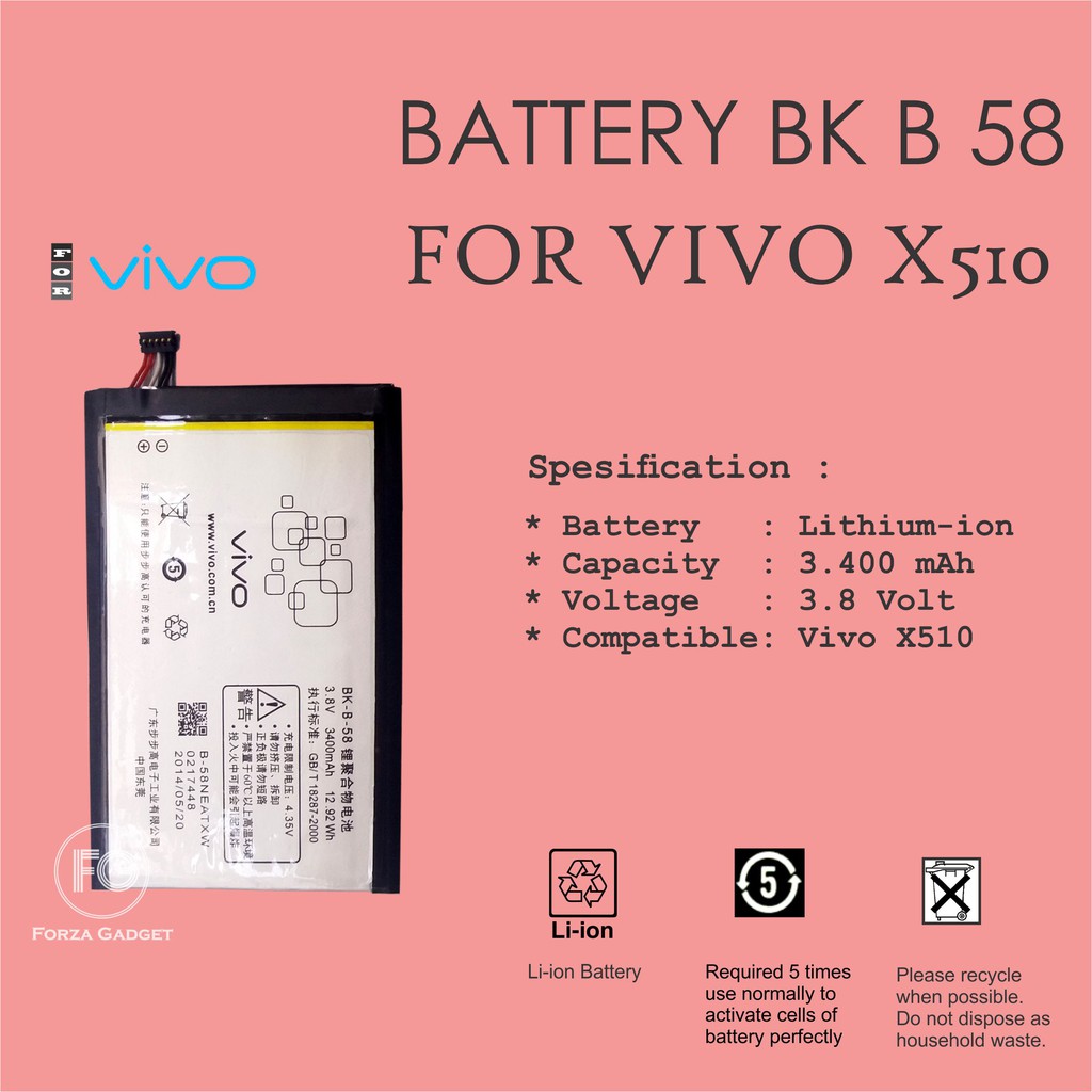 BATTERY DOUBLE POWER VIVO BKB58 FOR VIVO X510 3400mAh