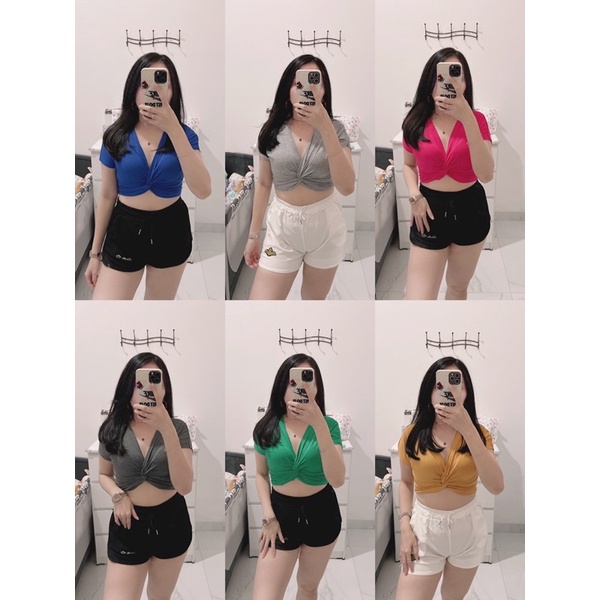 spandek croptop wanita | summer croptop kerut depan | korean croptop wanita | croptop kekinian murah | aquarius boutique89 grosir
