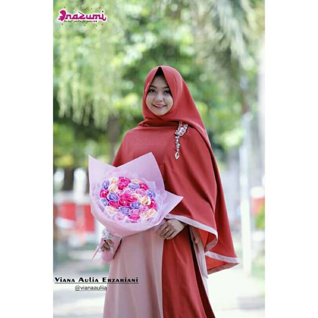 NZ Hamidah Dress Set Hijab ori by Nazumi Peach_Merah Bata Terbaru/ Balotelli/ Balotelli Kombinasi