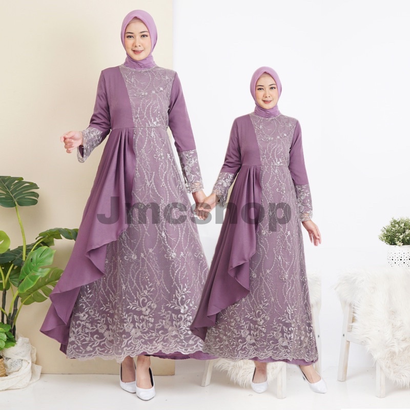 Gamis Zolana couple mom and kids / dress gamis pasangan ibu dan anak mustard navy maroon pink cream