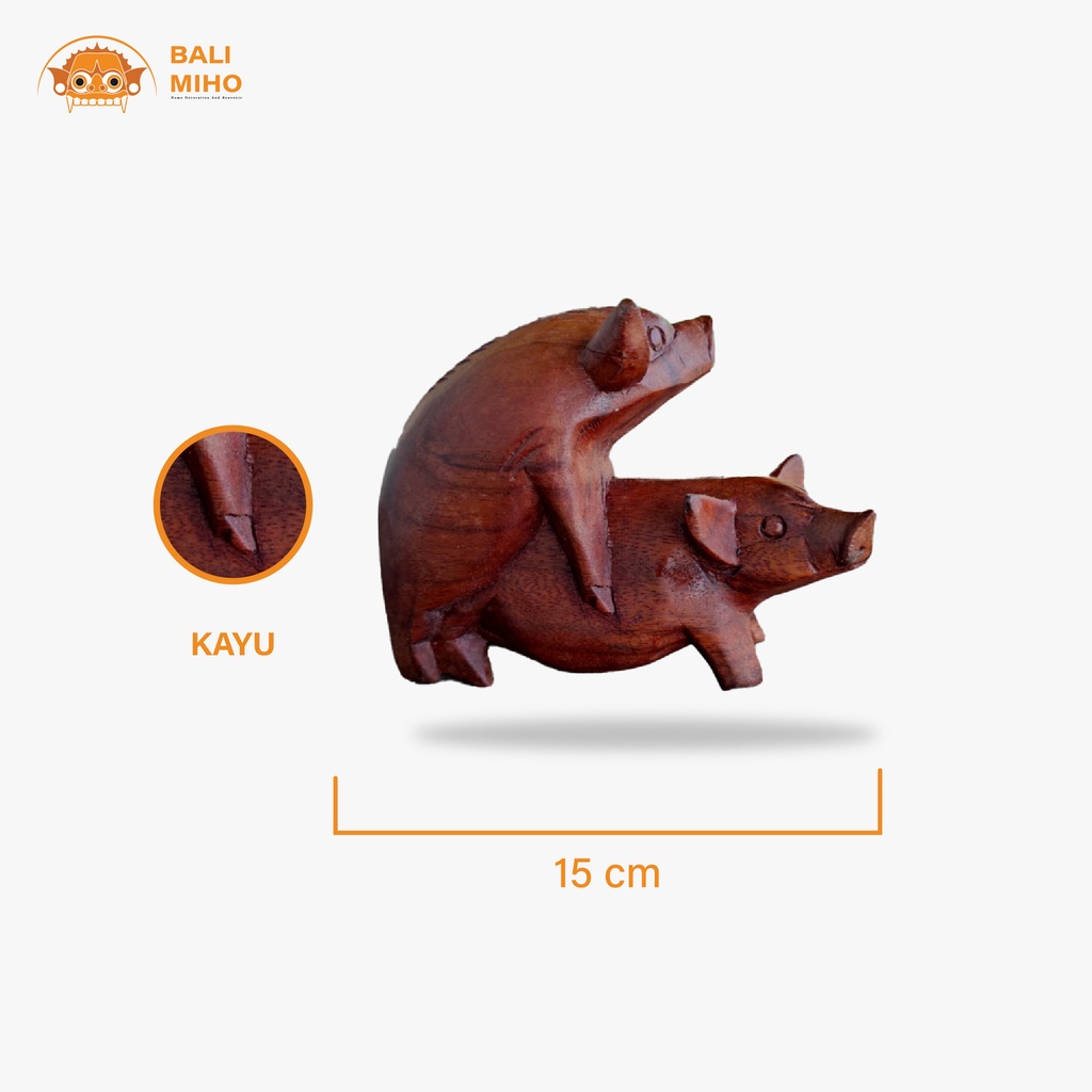 Patung Babi Ngepet - Patung Babi Kayu - Pig Statue - Stuffed Pig - Patung Binatang - Patung Kayu - Patung Unik - Patung Babi Berdua - Patung Hewan Unik - Dekorasi - Patung Dekorasi - Patung Babi Lucu-1