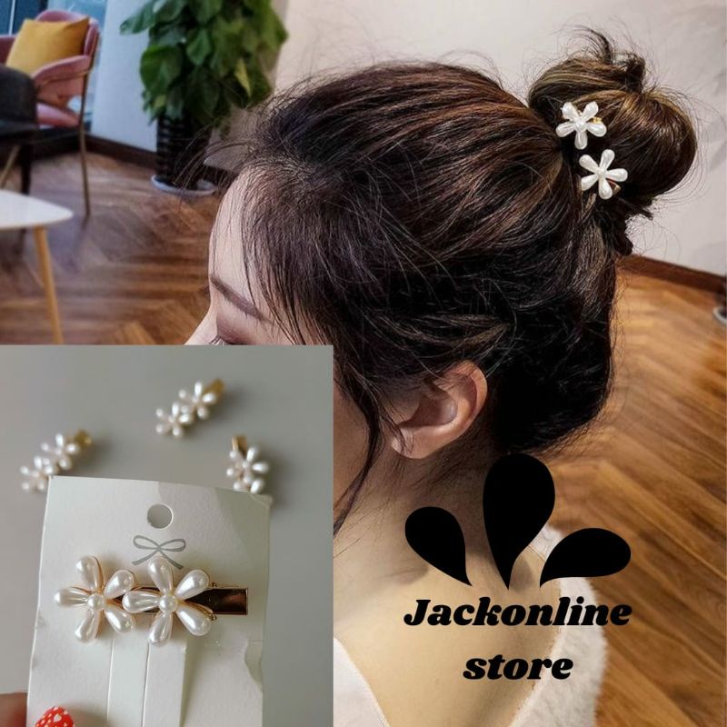 Jepit Korea Bunga Mutiara Rose Flower Pearl Korean Hairpin Jepit Rambut dua bunga