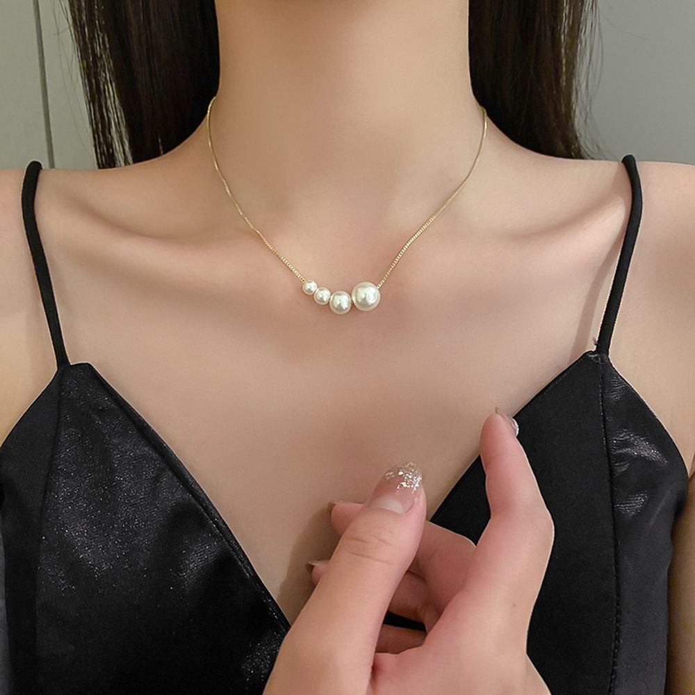 Kalung Rantai Klavikula Choker Liontin Mutiara Imitasi Aneka Warna Gaya Korea Vintage Untuk Wanita