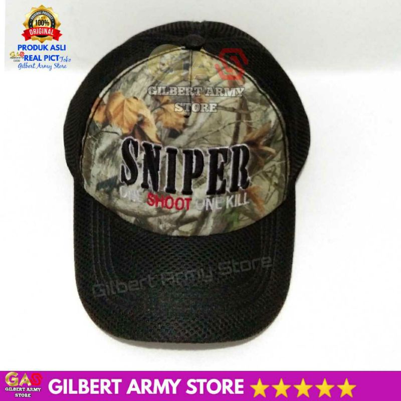 GILBERT ARMY STORE Topi Loreng Camo Sniper Variasi Jala Jaring Velcro Perekat Hat Pria Tactical Terbaru Murah Grosir Premium