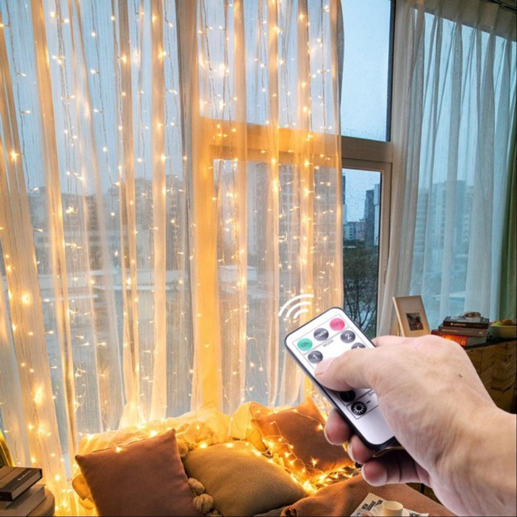 Lampu LED Kawat Tirai 300 LED 3 x 3 Meter Tumblr Fairy Light Dekorasi USB Dan Remot Control