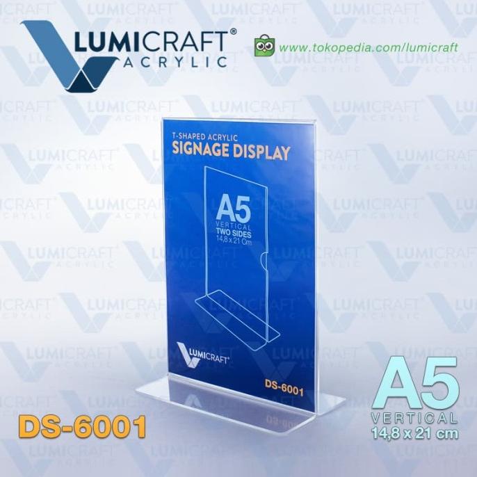 

BISA COD Signage Display/Stand Acrylic/Akrilik Model T - A5 Dua Sisi TERUJI Kode 907