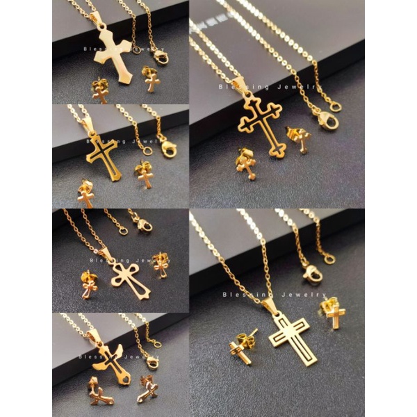 Kalung Salib Set Anting Titanium High Quality