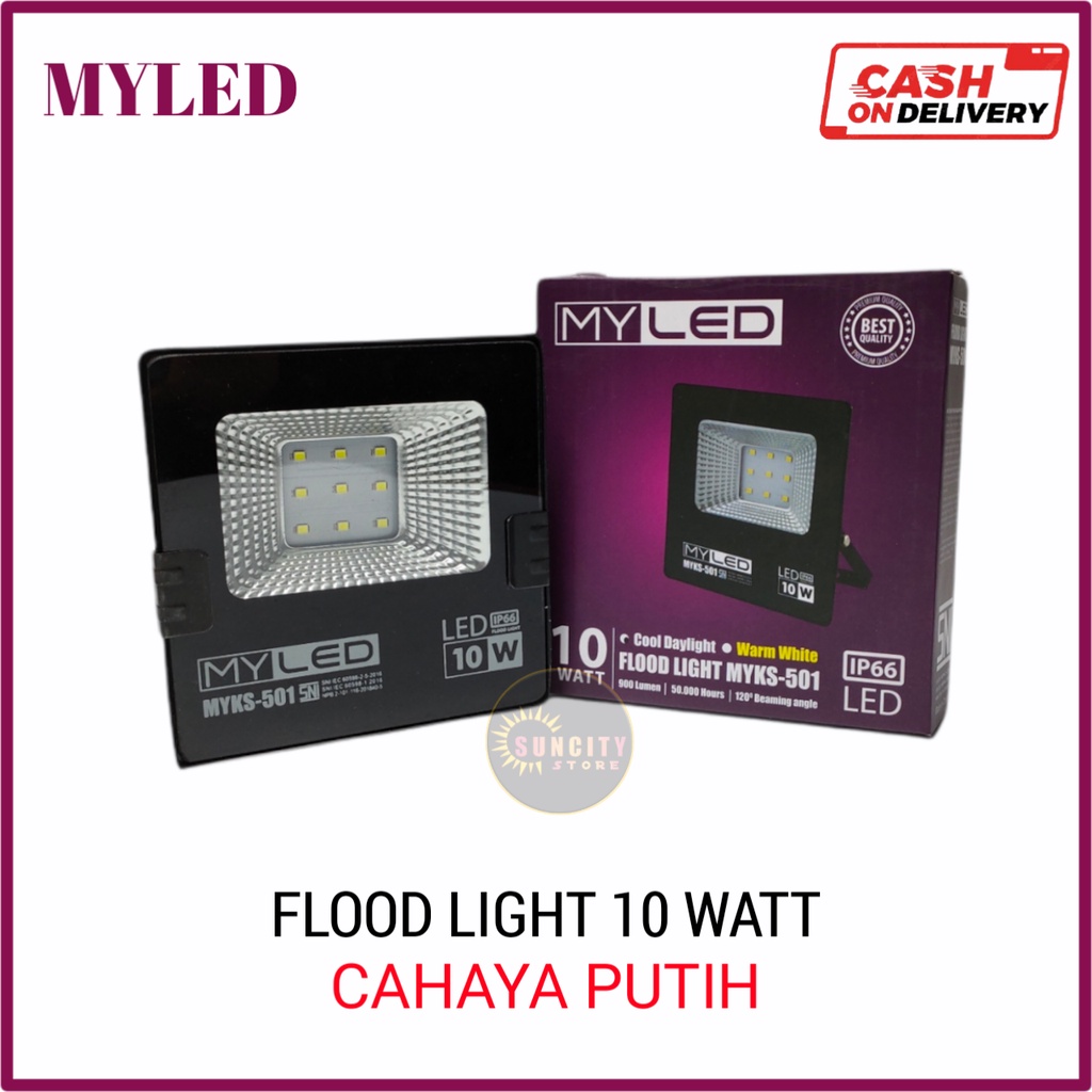 MYLED LED Flood Light / Lampu Sorot LED 10 Watt - Cahaya Putih &amp; Warm White