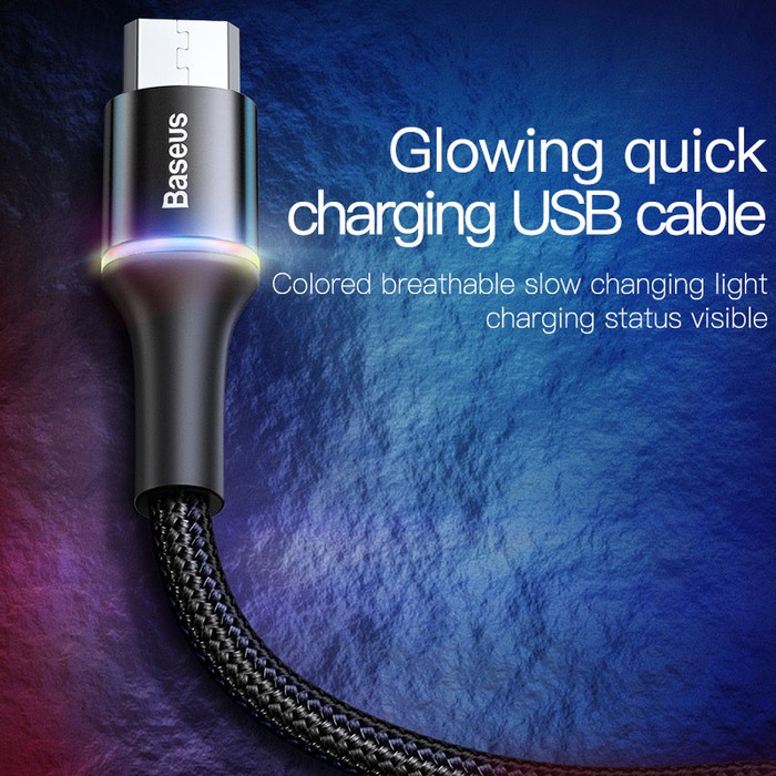 BASEUS KABEL MICRO USB FAST CHARGING HALO LED CABLE DATA CHARGER HP ANDROID XIAOMI SAMSUNG 1M MEDAN