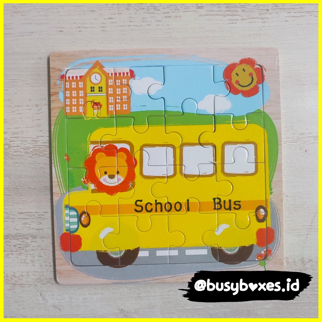 [busyboxes] mainan edukasi anak 4 tahun puzzle knob mainan montessori puzzle kendaraan school bus bis sekolah