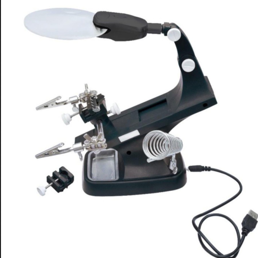 Helping Hand TH-7023 Alat Pegangan Solder Kaca Pembesar 3X/4.5X Zoom Lampu LED