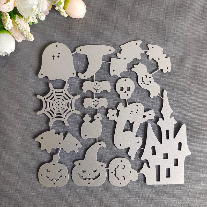 Cetakan Stensil Cutting Dies Motif Halloween Bahan Metal Untuk Scrapbook / Craft DIY / Embossing