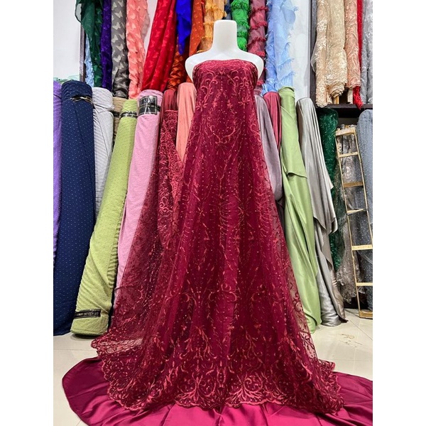 1/2 meter kain /bahan tile kebaya /kain brokat tile akar mutiara motif kemkukus