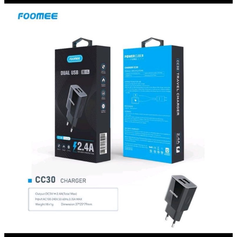FOOMEE CC30 Adaptor Charger 2 USB Port 2.4A Fast Charging Original Foomee