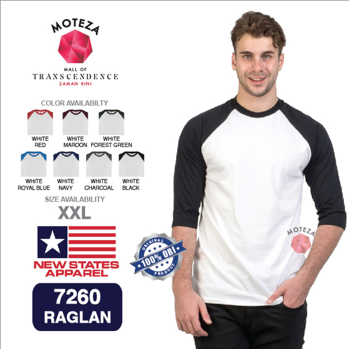 Kaos NSA ( New States Apparel ) Premium Cotton - 3/4 Raglan 7260 - S M L XL XXL