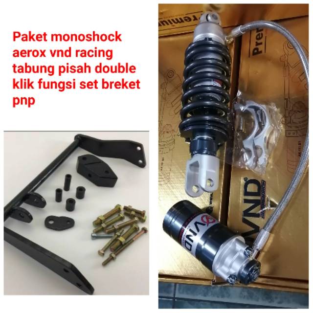 Monoshock aerox vnd racing tabung pisah double klik fungsi set breket pnp / shock breaker aerox