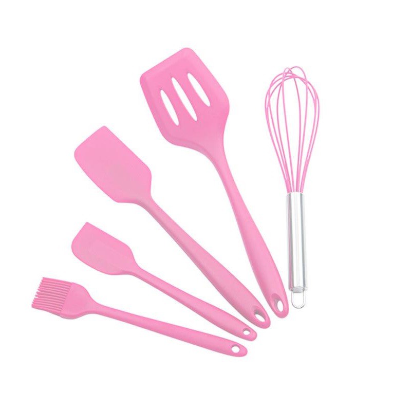 Spatula Set 5 IN 1 Alat Masak Sutil Scrap Kocokan Bahan Silicone Lengkap Satu Paket Set Praktis