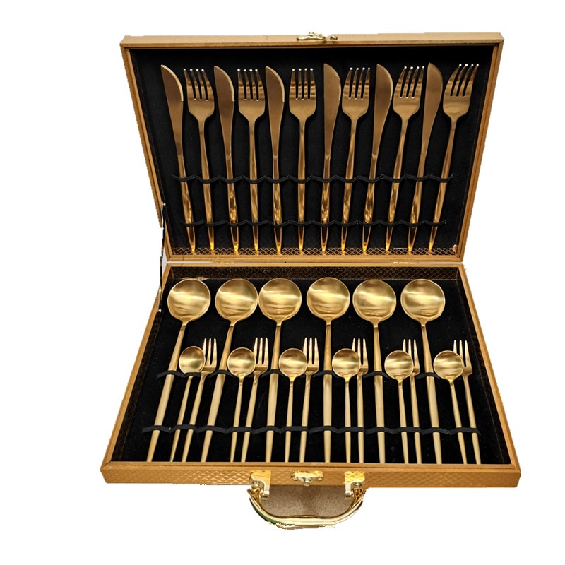 Cutlery Set Perlengkapan Makan Sendok Garpu Pisau Portuguese 30PCS - MKT241D - Golden