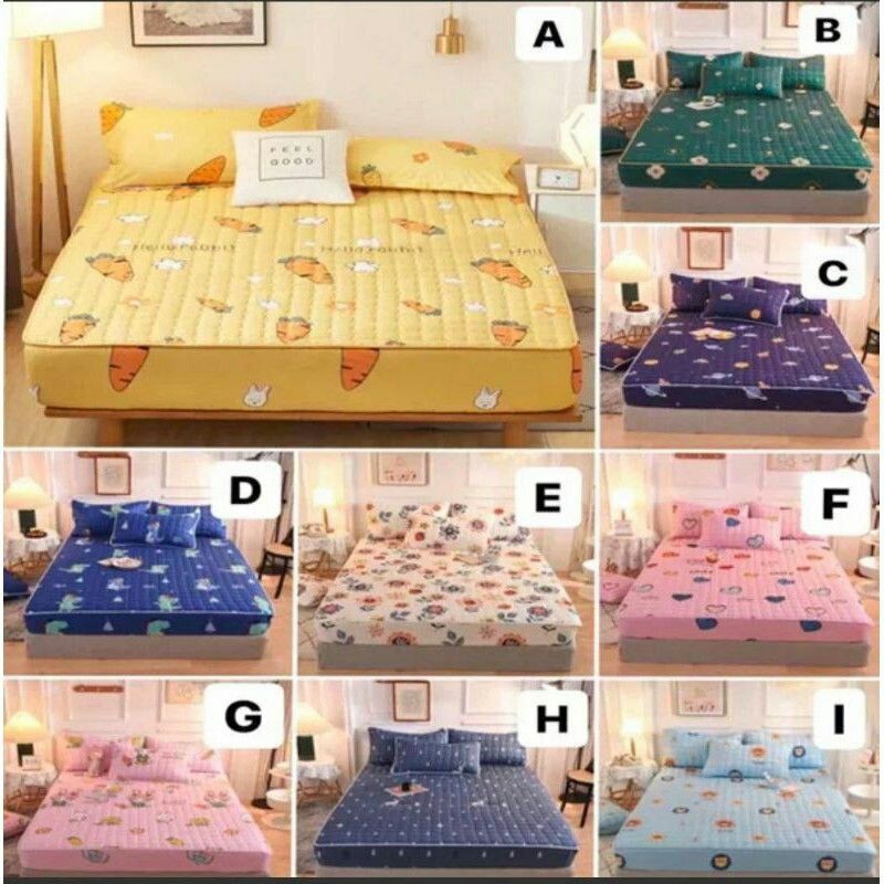 SPREI SULTAN WATERPROOF 120 150 180 200 x 200 CM ANTI AIR IMPOR BED PROTECTOR KUNING WORTEL PINK