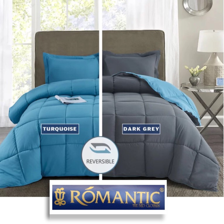 Two tone bedcover tosca biru abu tua by ROMANTIC katun jepang adem halus