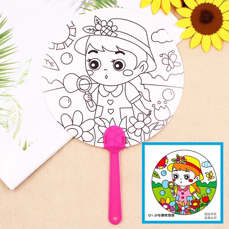 DIY MEWARNAI KIPAS MAINAN EDUKASI CRAFT KERAJINAN TANGAN EDUTOYS SOUVENIR GOODIE BAG HADIAH ULTAH-Girl