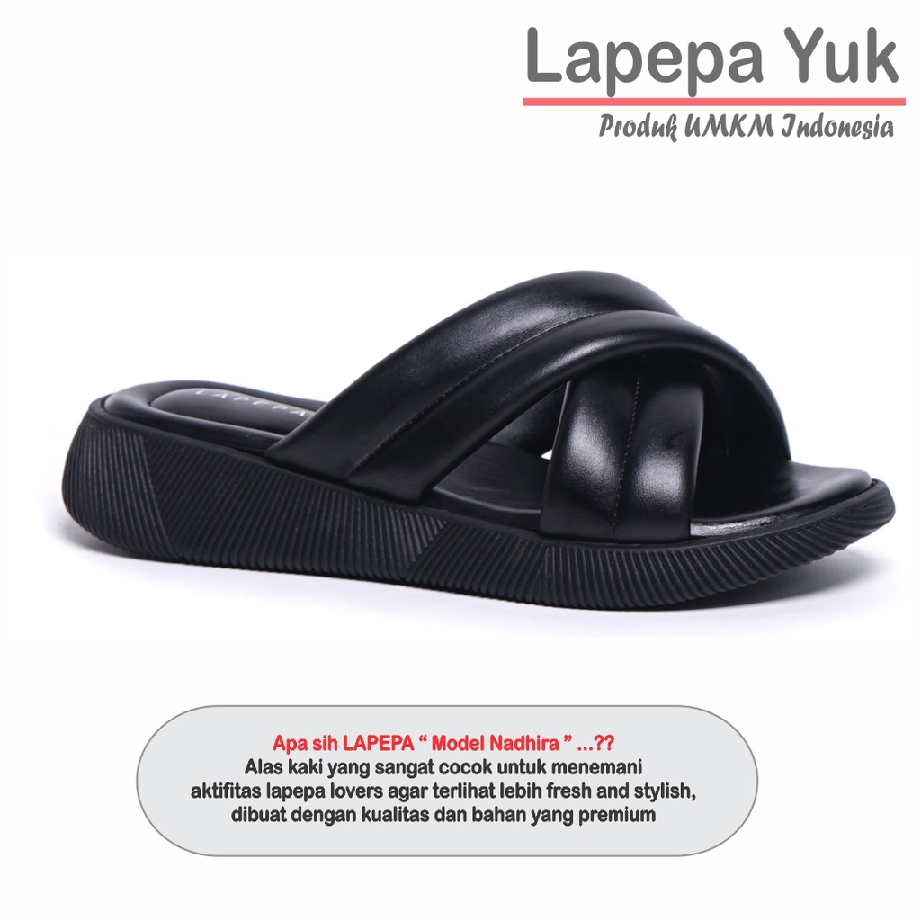 LAPEPA YUK - Sandal Wanita Wedges NADHIRA ALL COLOR Sendal Cewek Platform Kondangan Hak Tinggi 3cm Model Silang 2 Size 36 37 38 39 40 41 Pergi Jalan Casual Santai Rumah Slop Warna Hitam Selop Premium Original Kekinian Terbaru Shoes ORI Mall Official Store