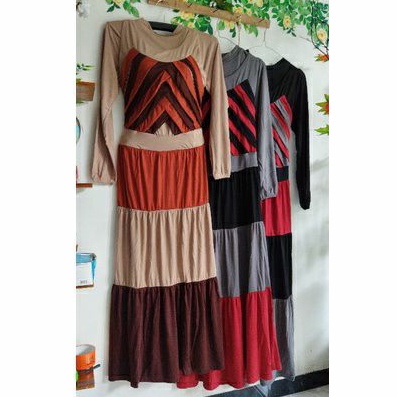 Gamis kaos 2 in 1 kombinasi 3 warna/ jess n nad series