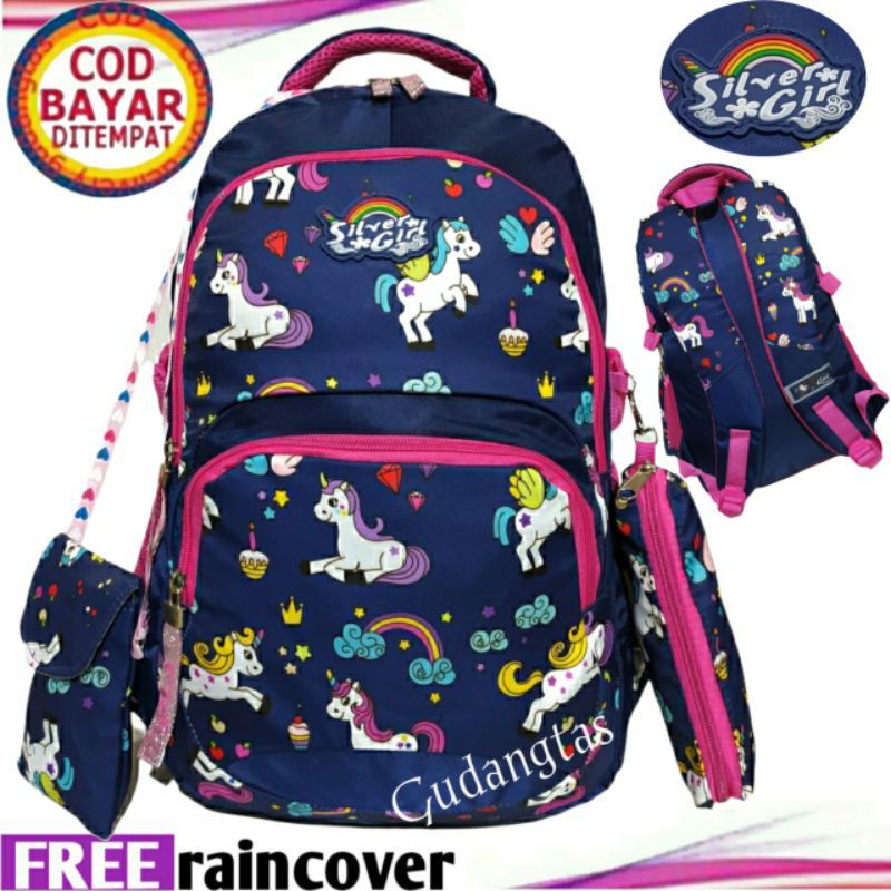 Tas ransel anak perempuan sd,smp silver girl