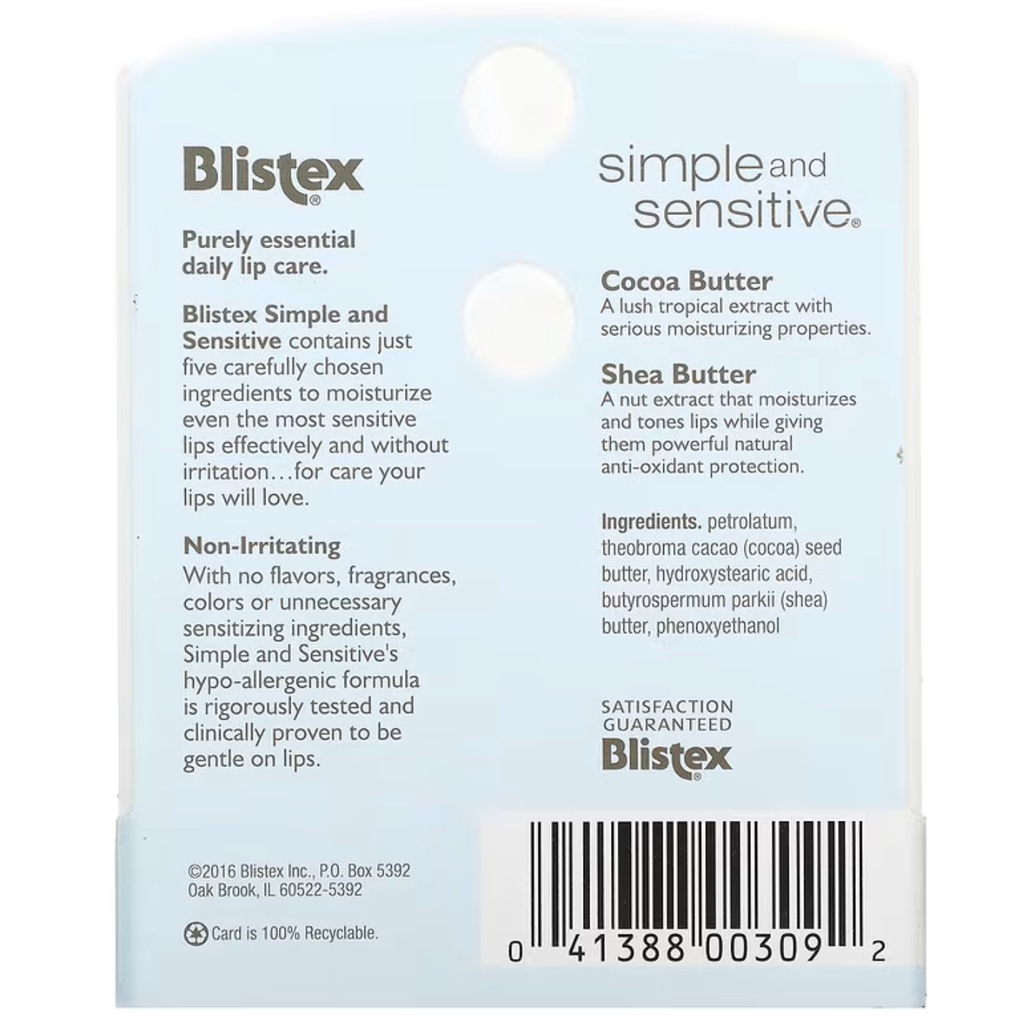 Blistex Simple and Sensitive Lipbalm Daily Care 4.25g Pelembab Bibir Kulit Sensitif Lipbalm ORI USA