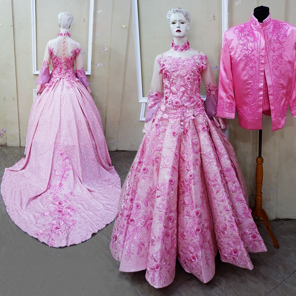 GAUN EKOR PINK DRESS PRINCESS XL BAJU PENGANTIN AKAD RESEPSI