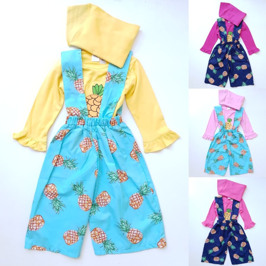 Setelan Anak Perempuan Kaos Nanas Baju Muslim Anak Kualitas Import Murah GR