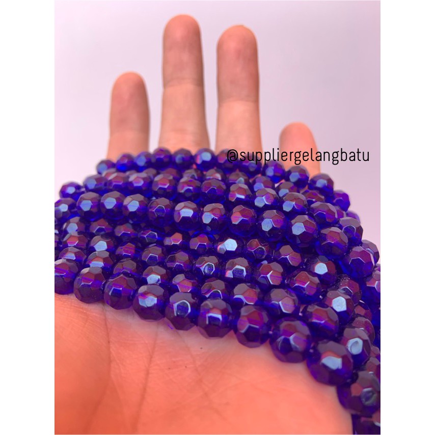 kristal bola dunia cutting 8mm BIRU ceko bulat craft manik blue quartz