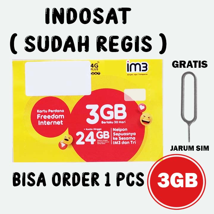 (Regis) Perdana Indosat 3GB Sudah Regis Gratis Jarum SIM Bisa Order Satuan