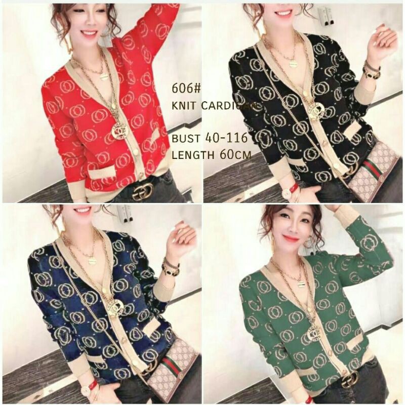 606 Baju atasan kardigan rajut motif wanita import baju cardigan rajut cewek import korea murah