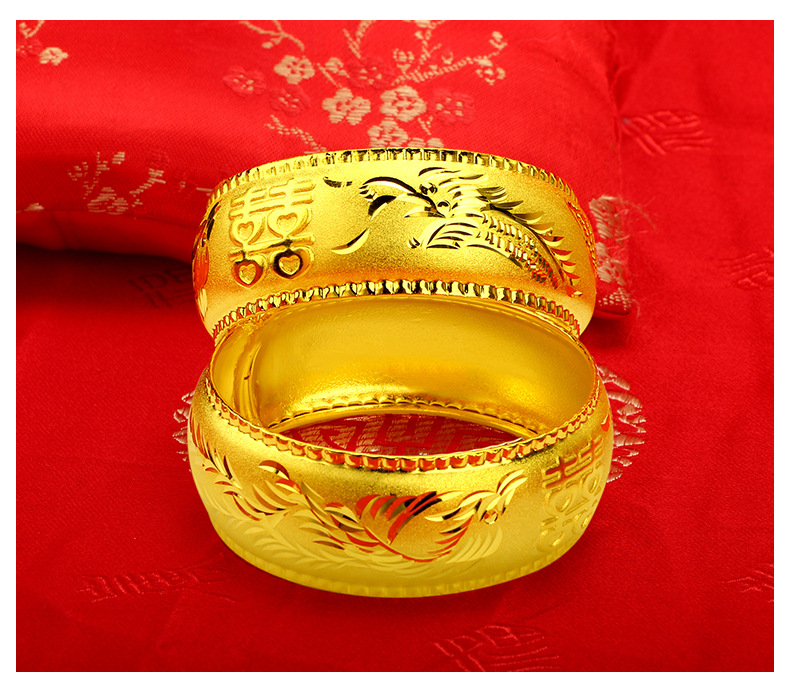 Gelang Emas Asli Kadar 375 Model Double Happiness Dragon Dan Phoenix Dowry Untuk Wanita