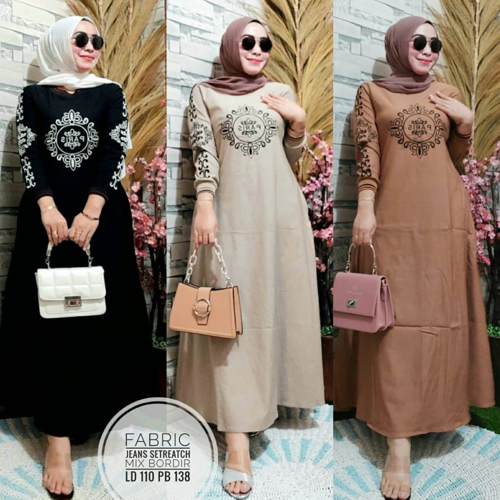 Gamis Katun Strecth Wanita Model Terbaru Semi Jeans Dress  Baju Muslim  Pakaian Wanita Model Terbaru