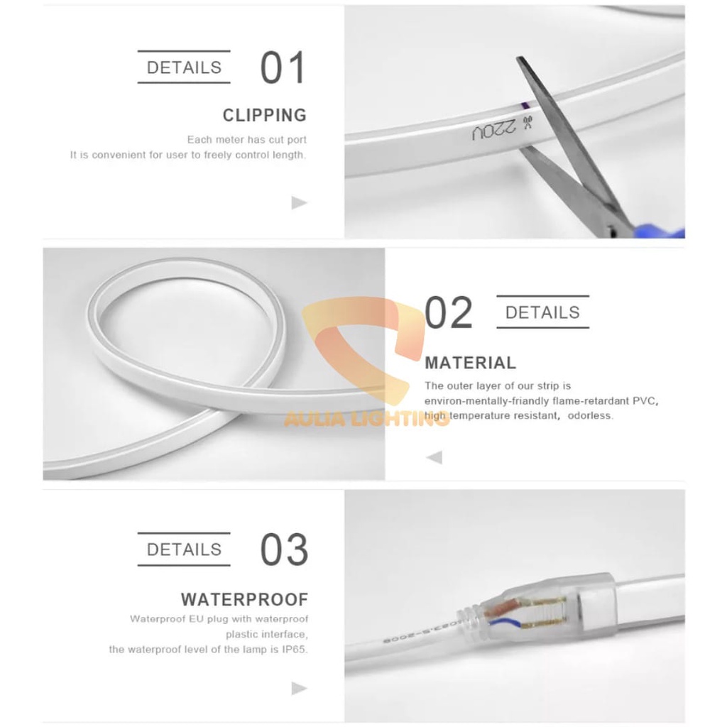 Paket Lengkap LED Lampu Neon Flex 6m 7m 8m 9m 10m LED Selang Flexible Sign Strip 220v WATERPROOF include Soket DIY Higt Qual Kamar Aestetic cewek cowok hias